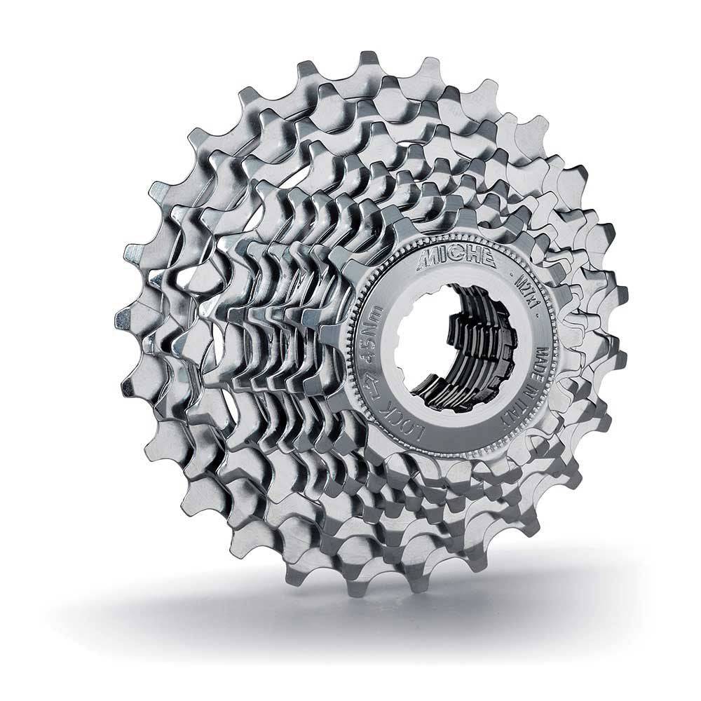 Miche Primato 10-speed Campagnolo-compatible cassette with precision cycling gear, shown on a clean background.