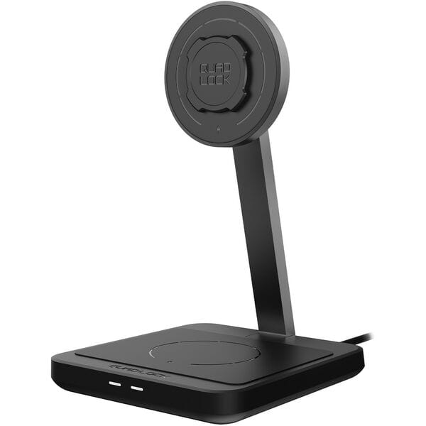Quad Lock MAG Dual Desktop Wireless Charger for fast charging two devices, with sleek design and dual charging pads.