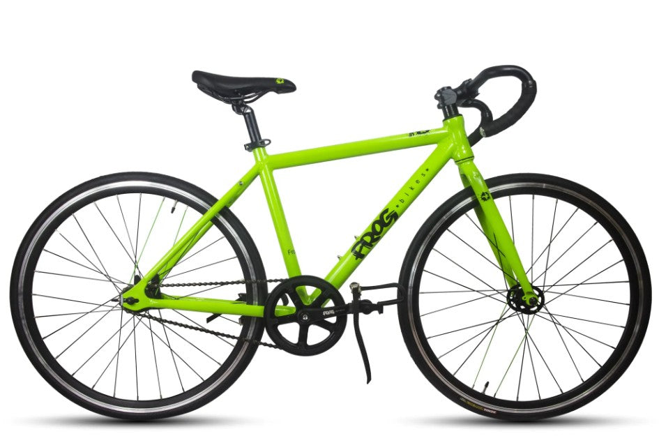 Frog Track 58 children's lightweight racing bike with training wheels, designed for kids' skill development and outdoor riding.