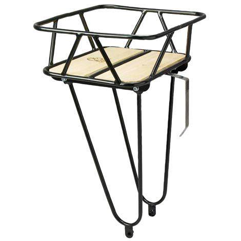 Minoura King Carrier Junior front bike rack with Japanese Maple wood finish, designed for bike accessories and added style.