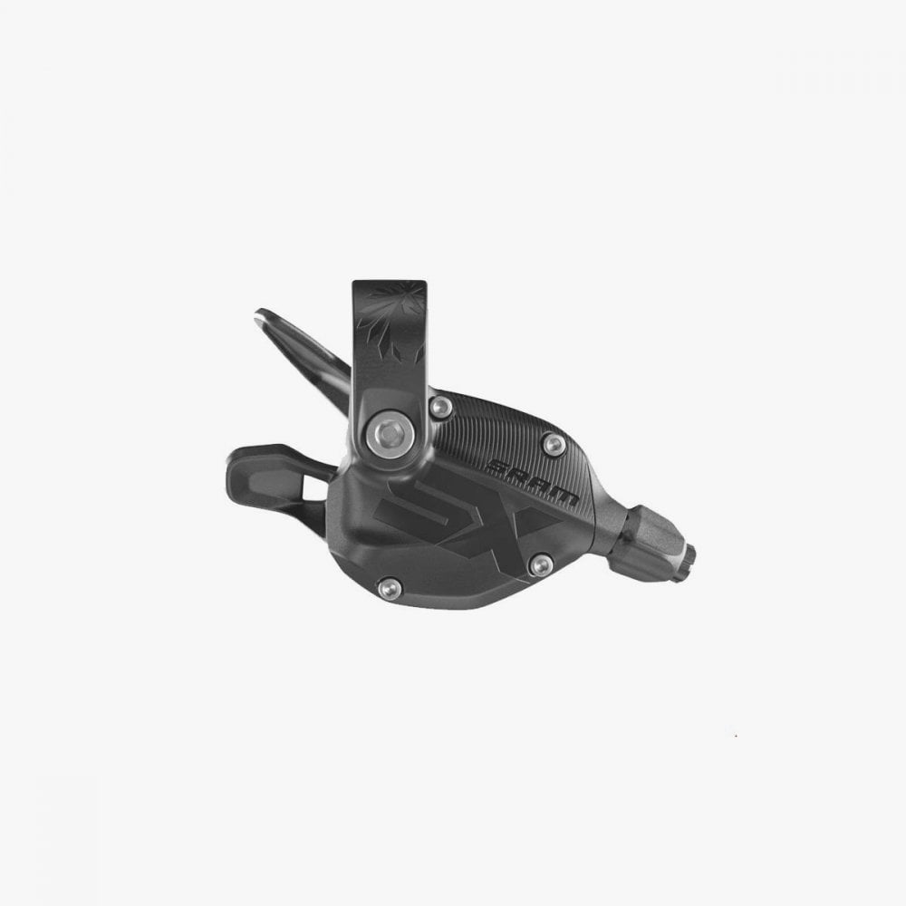 Black SRAM SX Eagle 12-speed rear trigger shifter with clamp for mountain biking components, designed for smooth gear shifting.