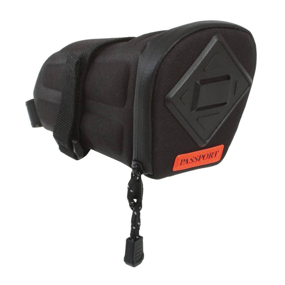 Passport Seat Packs Frequent Flyer compact cycling saddle bag with reflective details, designed for bike accessories.