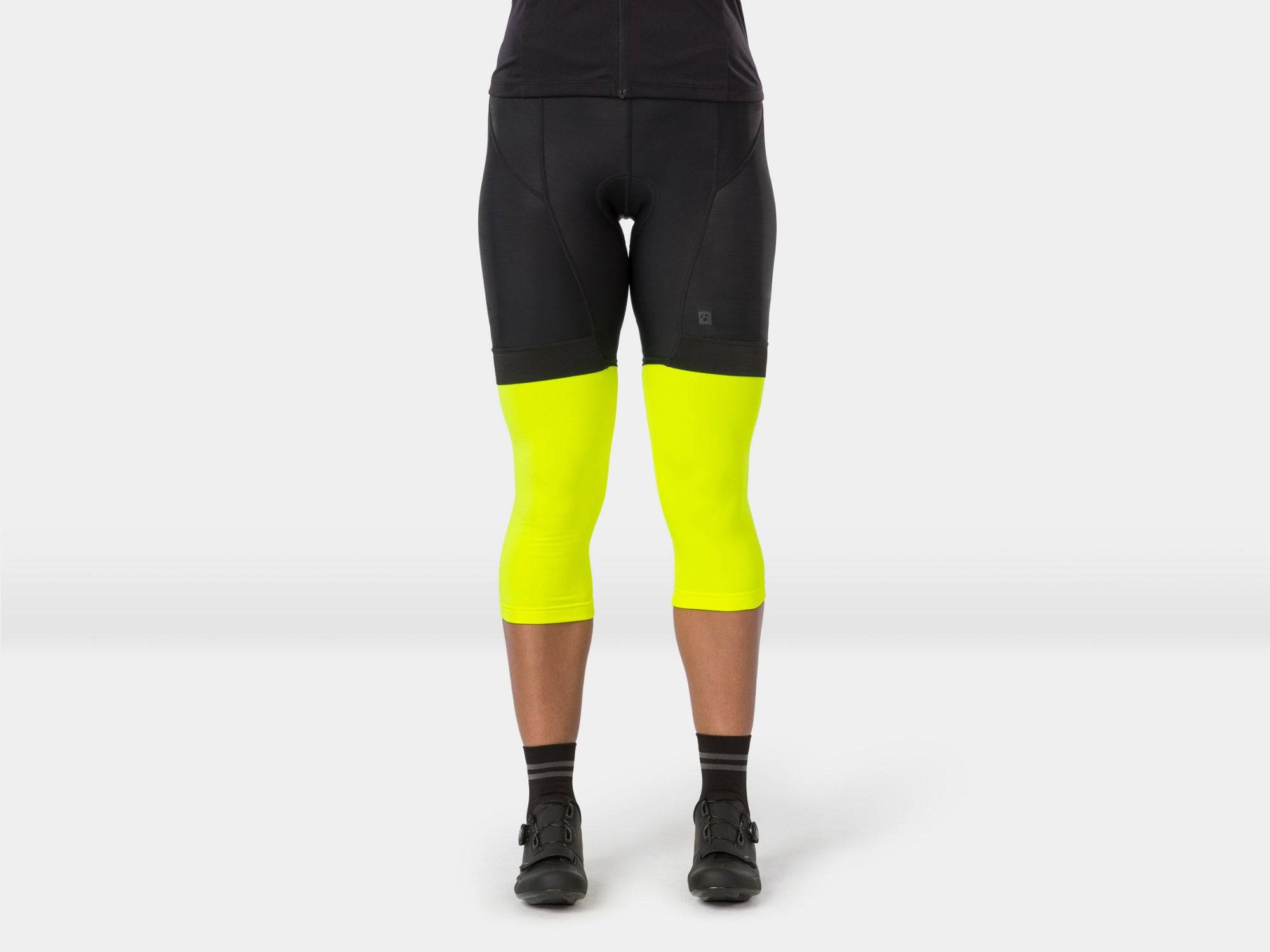 Bontrager thermal cycling knee warmers, breathable and moisture-wicking, designed for cold weather riding.