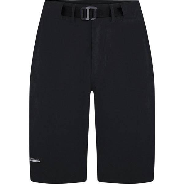 Madison Roam women's stretch cycling shorts with pockets and adjustable belt, shown on a model, in a sporty outdoor setting.