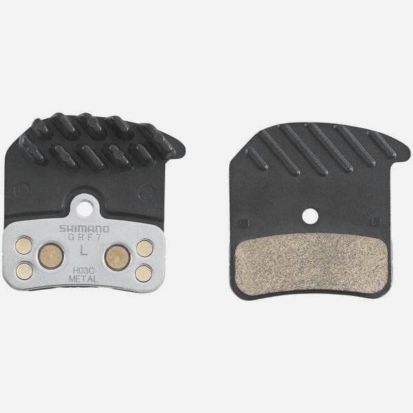 Shimano H03C-MF metal sintered disc brake pads with spring and cooling fins for 4-piston brake systems, bicycle components