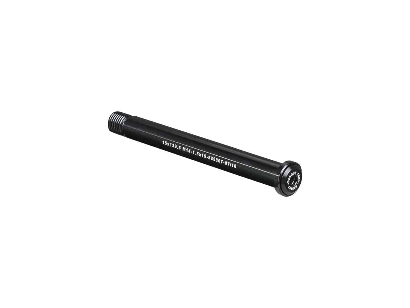 Bontrager Switch Lever front thru-axle, black, 139mm length, for bicycle front wheel component, detailed view of axle and lever.