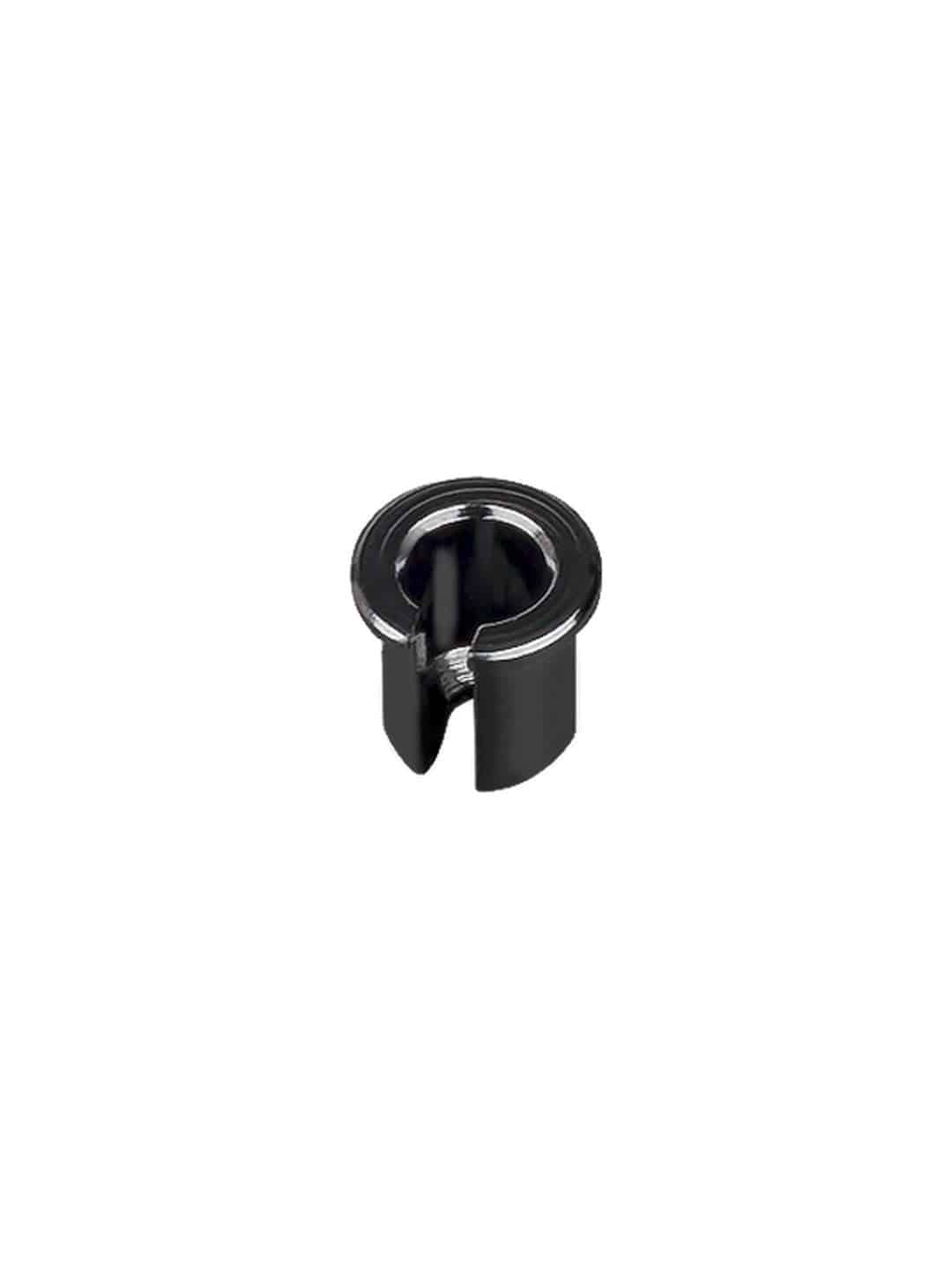 Black Trek chainstay derailleur cable stop, round shape, bike component for replacing cable stops on bike frames.