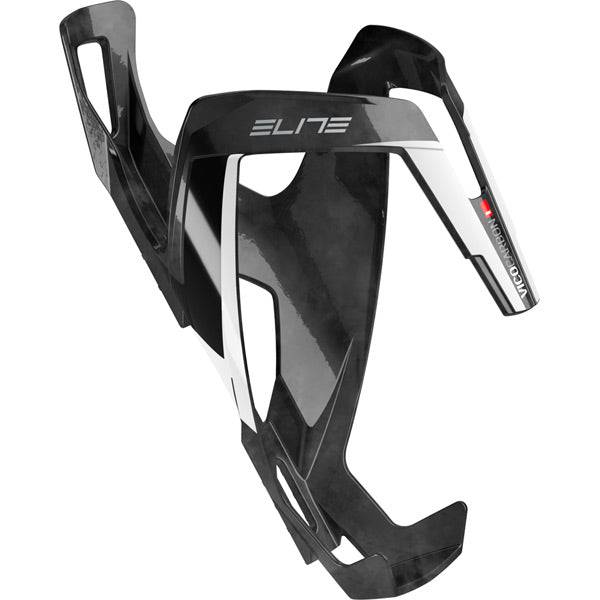 Elite Vico Carbon bottle cage, lightweight Italian cycling accessory, showcasing sleek black carbon design for bike hydration.