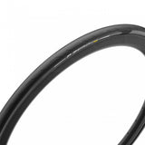 Pirelli P Zero Race TLR RS tubeless ready road tires for racing mounted on a bike wheel, showcasing their sleek design and tread pattern.