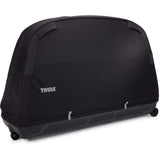 Thule RoundTrip MTB Bike Case with integrated work stand holding a mountain bike, designed for easy transport and bike maintenance.