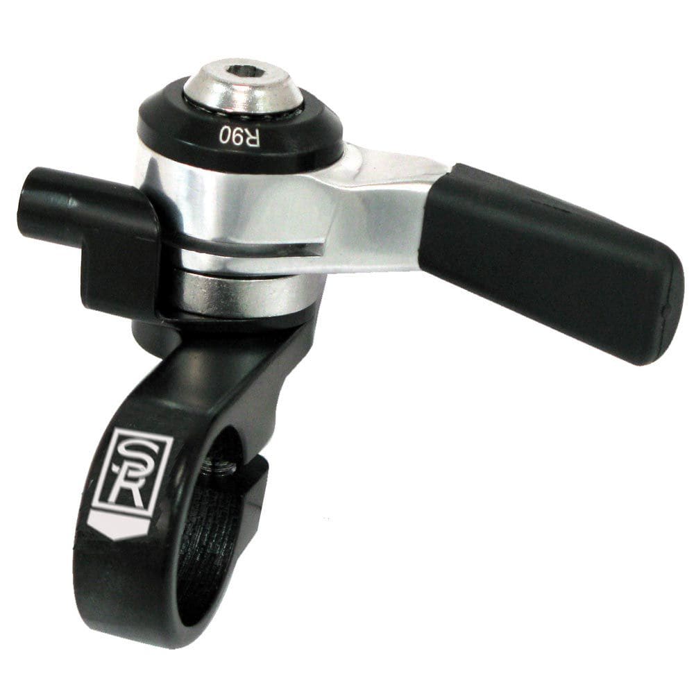 SunRace M96 left hand thumb shifter for MTB bikes, compatible with 8 or 9-speed, clamp-on design, bicycle component.