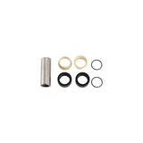 Stainless steel Fox rear shock mount hardware for bike suspension components, includes bolts and spacers.