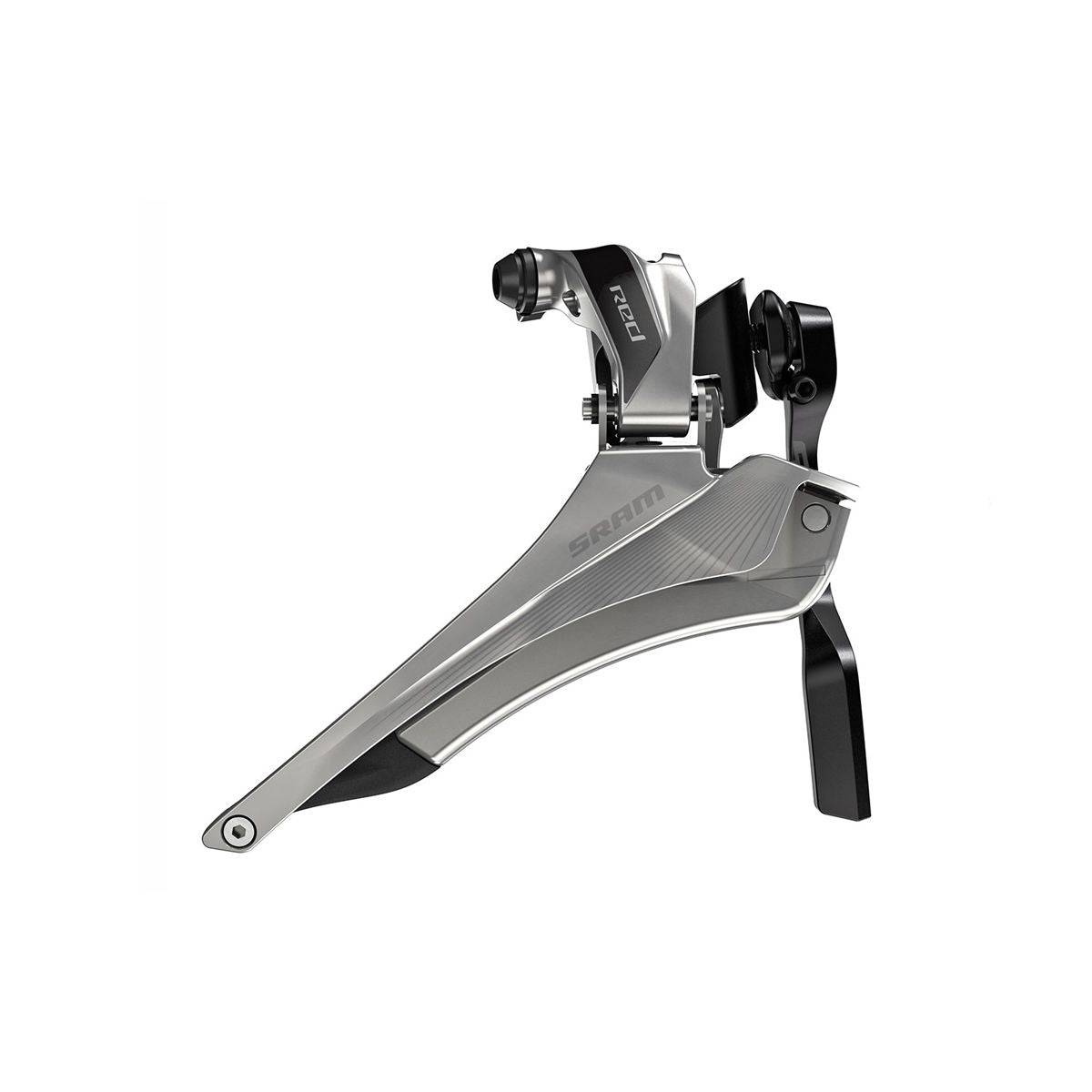 SRAM Red Yaw front derailleur braze-on for road bike with double chainrings, showing sleek component design and mounting hardware.