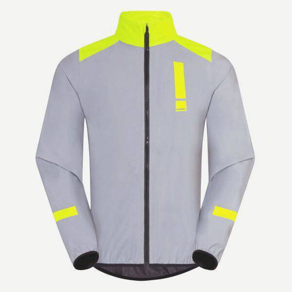 HUMP Men's Ultra Reflect Waterproof Cycling Jacket, windproof and packable, shown in a sleek black design with reflective accents.