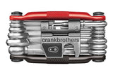 Crankbrothers Multi 19 bike multi-tool in black and red, compact repair kit with various tools for bicycle maintenance.