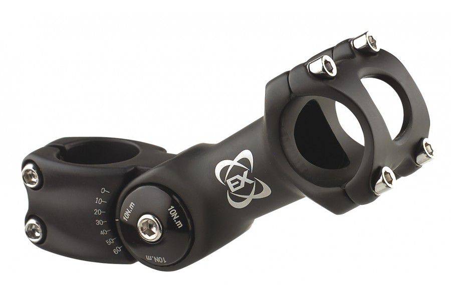 System EX Adjustable Bike Stem with 60° range for 1 1/8" handlebars, showing the lightweight aluminum component for bike customization.