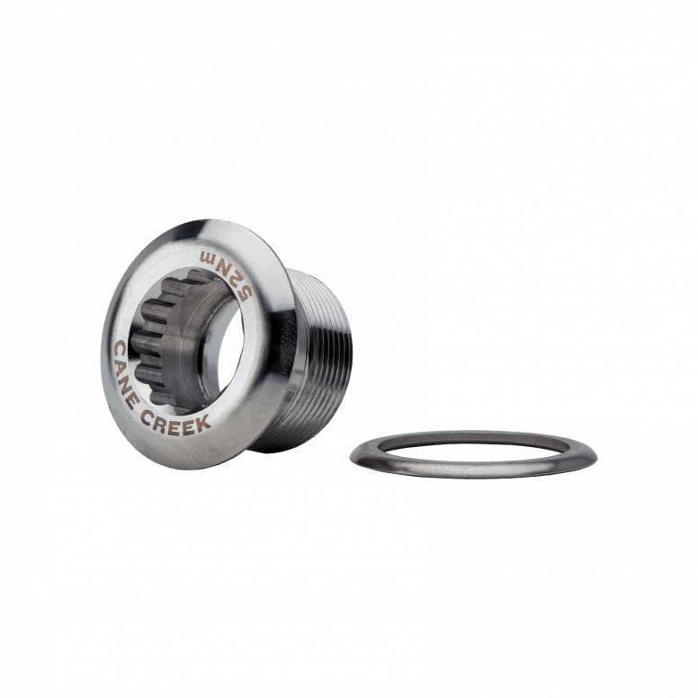 Cane Creek eeWings spindle bolt kit with washer and 14mm hex key, silver, bicycle component replacement part.