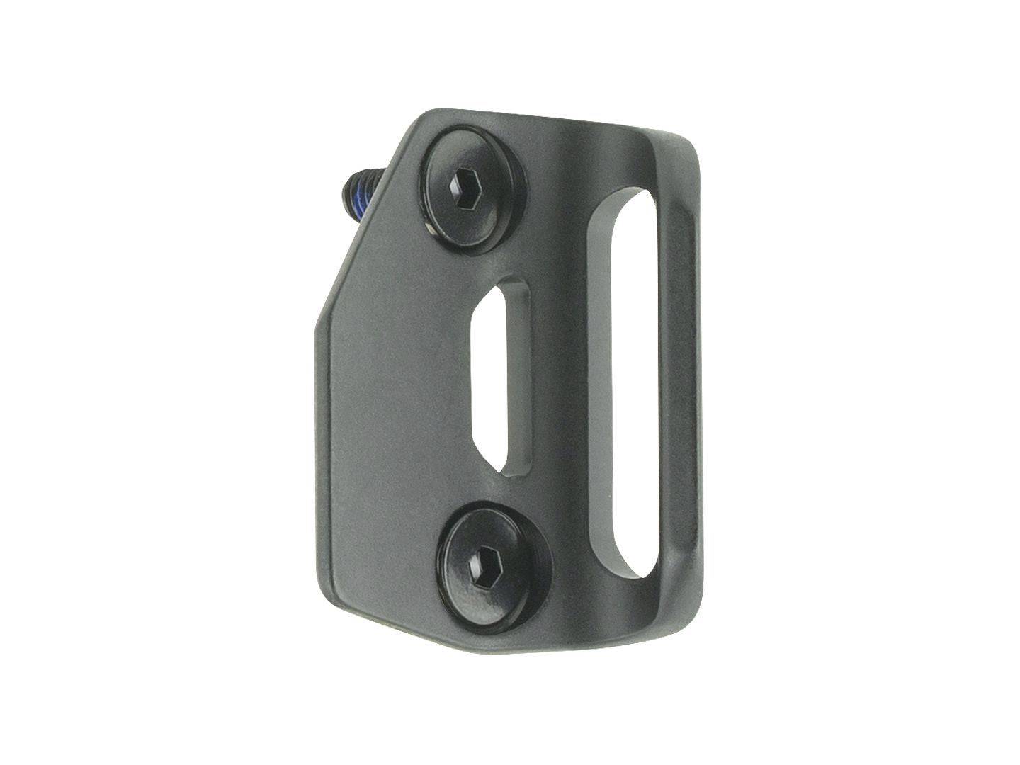 Black Trek road bike front derailleur hanger, a durable replacement component for Trek bicycle components.
