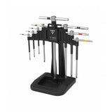 Topeak T-Hex Speed Wrench Set with sliding T-handle and tool holder, black, for workshop use.