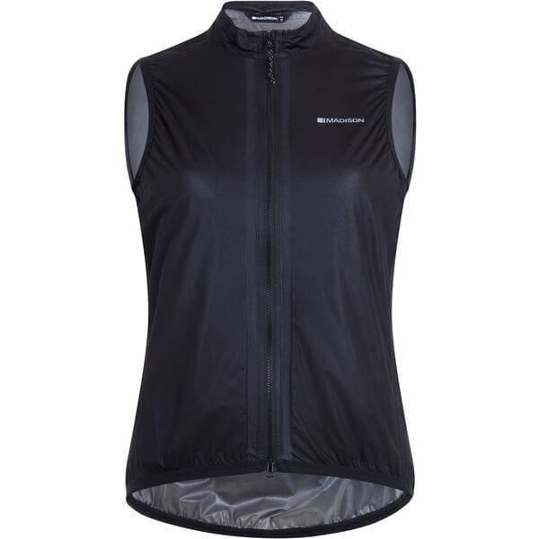 Madison Flux women's waterproof cycling gilet vest with reflective inserts, lightweight and packable, ideal for cycling in rain.