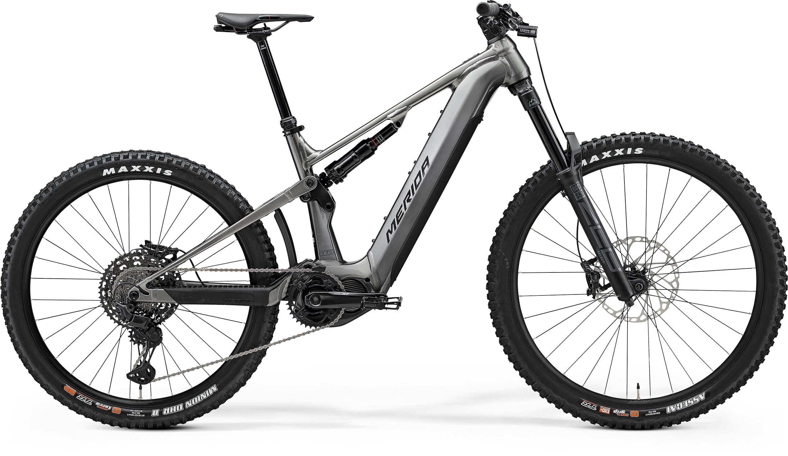 Merida eOne-Sixty 675 electric mountain bike with Shimano EP801 motor and 750Wh removable battery, shown outdoors
