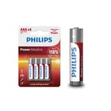 Philips Power Alkaline LR03 AAA batteries pack of 4 showing batteries with brand logo and packaging details