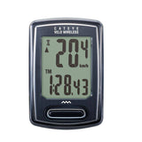 CatEye Velo Wireless Cycle Computer in black showing speed and distance on a bike handlebar display.