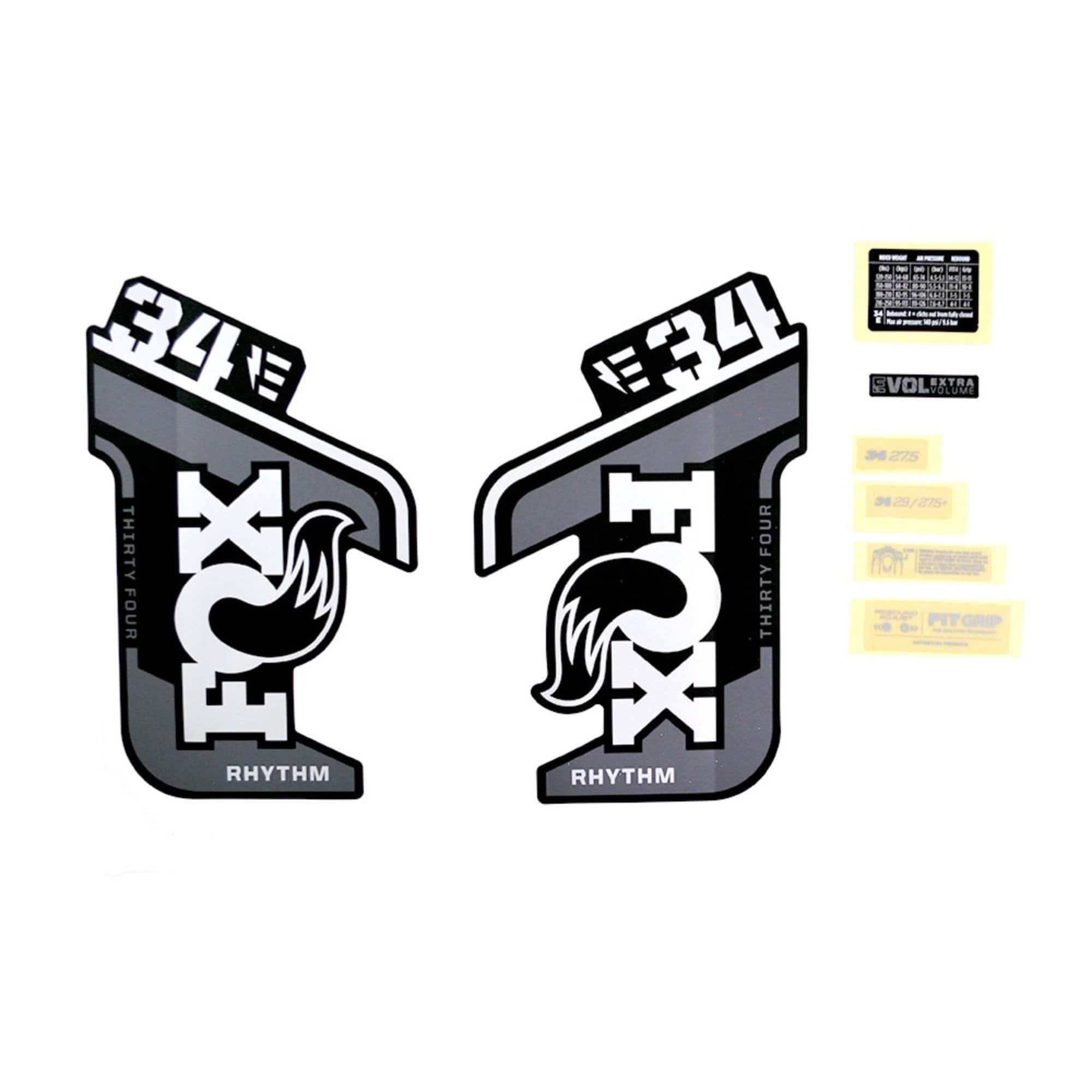 Fox Fork 34 Decal Kit: E-Bike + Rhythm Grey Logo Matte Black 2021 Spares & Accesories | Swinnerton Cycles