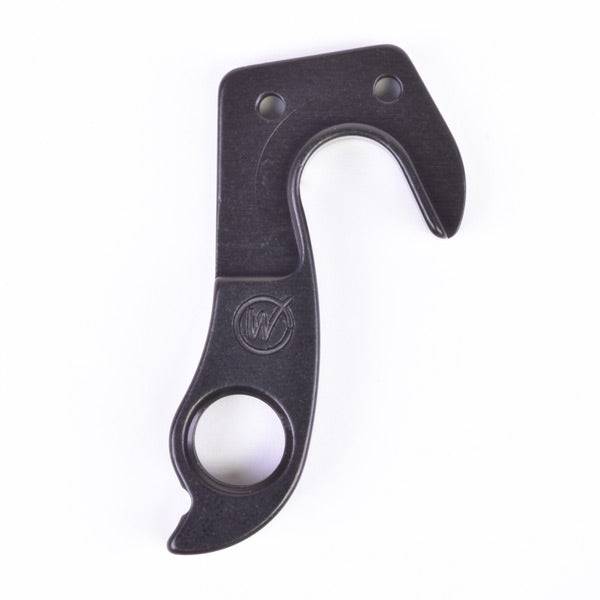 Wheels Manufacturing replaceable derailleur hanger dropout for bike frames, component part in silver with mounting holes