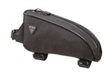 Topeak Toploader bikepacking bag in black with rain cover and dividers, 0.75L capacity, designed for cycling accessories.