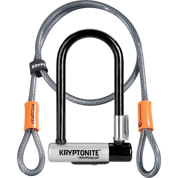 Kryptonite Kryptolok Mini U-Lock with 4ft Flex Cable and FlexFrame bracket, Sold Secure Gold security accessory for bikes.