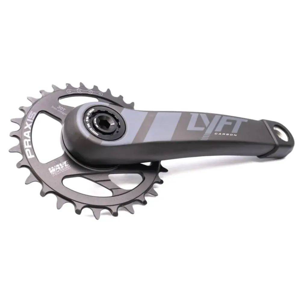 Praxis Works Lyft 175mm MTB crankset with M30 spindle and direct mount ring, black aluminum mountain biking component