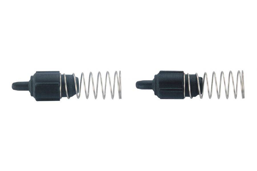 Pair of black Topeak JoeBlow Ace check valve accessories for pump inflation replacement, shown in the image.