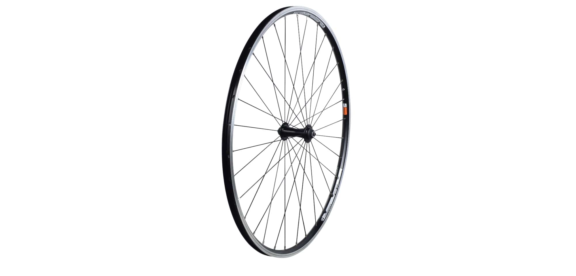 Bontrager AT-750 quick-release 700c front hybrid wheel in black with no cassette, suitable for bike components.