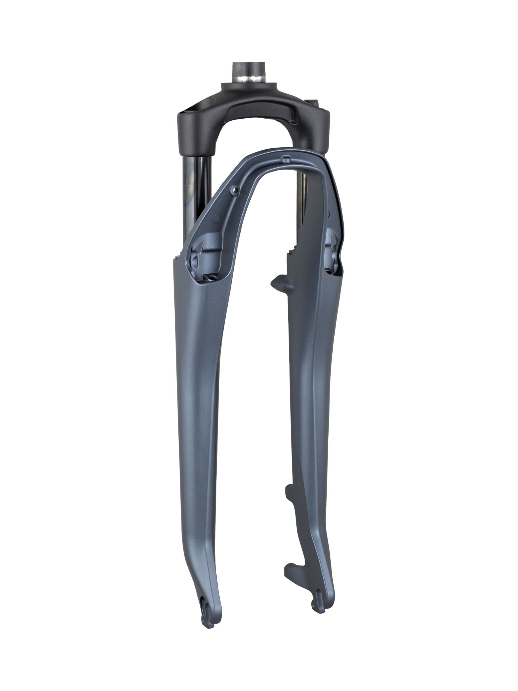 Bontrager District+ 8 700C road bike fork showcasing sleek black carbon components with precise steering features.