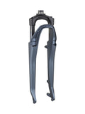 Bontrager District+ 8 700C road bike fork showcasing sleek black carbon components with precise steering features.