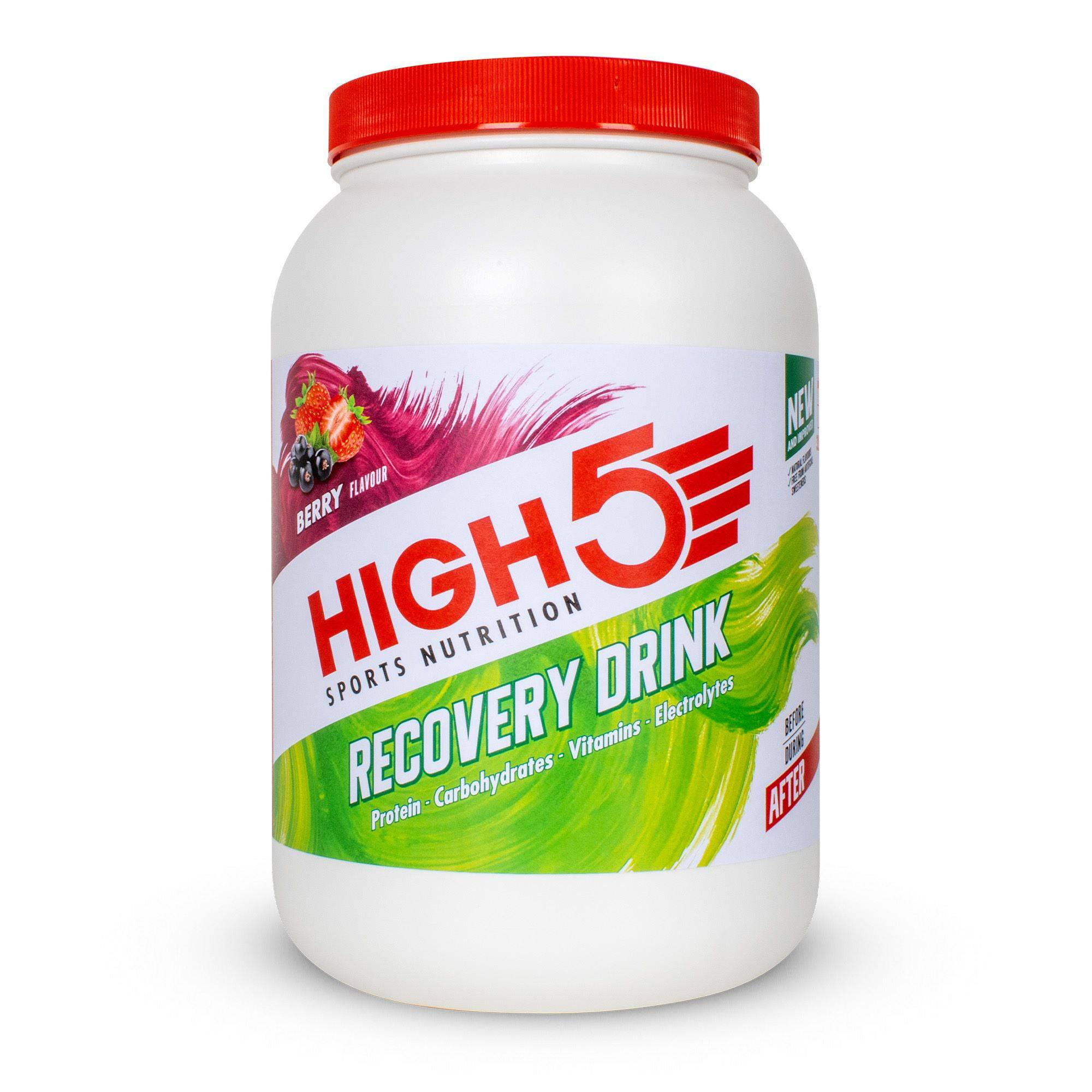 High5 Recovery Drink tub 1.6kg, a dietary supplement for post-workout muscle repair and hydration, shown in the image.