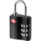 Lifeventure TSA approved combi lock with customizable 3-dial for travel security, shown in close-up with key features visible.
