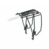 Topeak Uni Super Tourist fat bike disc brake rack with MTX QuickTrack compatibility, showcasing the sturdy metal construction and mounting features.