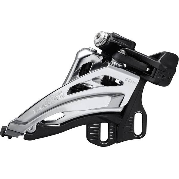 Shimano Deore FD-M5100-E 11-speed front derailleur for mountain bikes with double side swing and E-type mounting.
