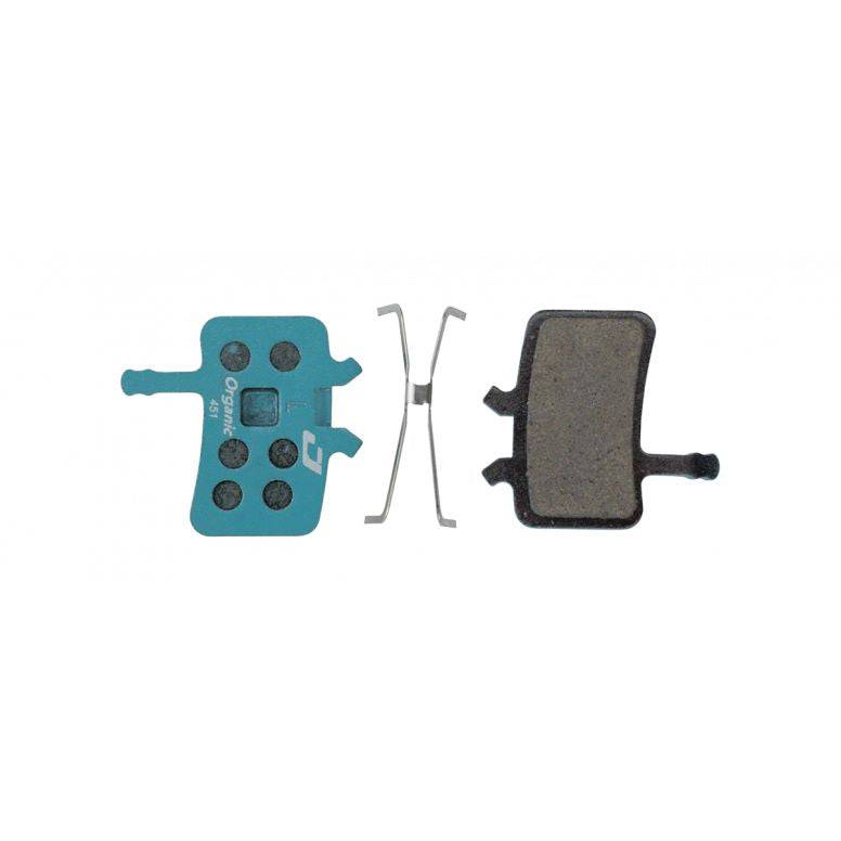 Jagwire Sport Organic disc brake pads for Avid BB7 and Juicy Blue Sport mountain bike brakes, showing the pad and packaging.