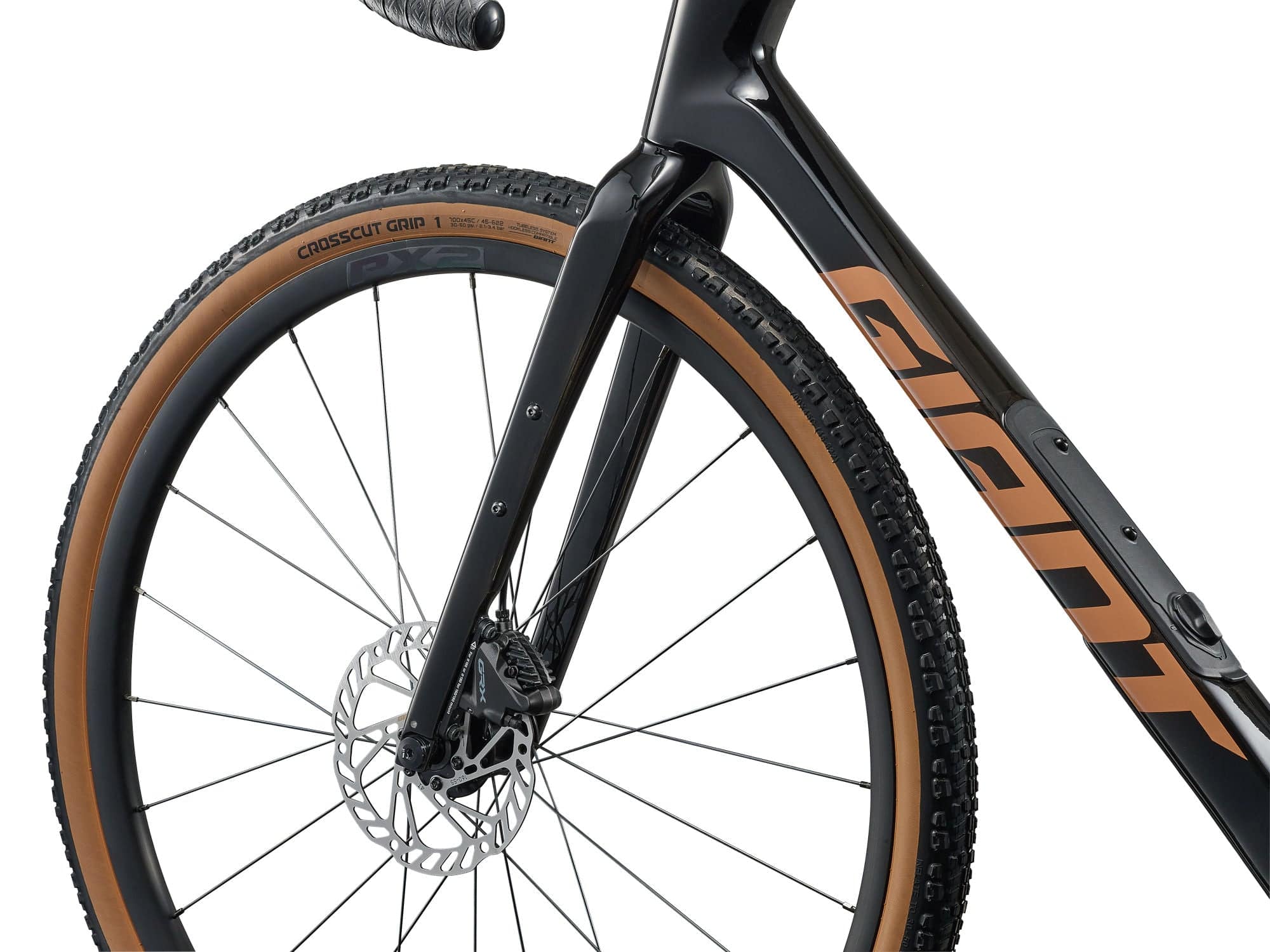 Giant Revolt Advanced 2 MY26 gravel bike with adjustable wheelbase and shock absorption, featuring a sleek frame and off-road tires.