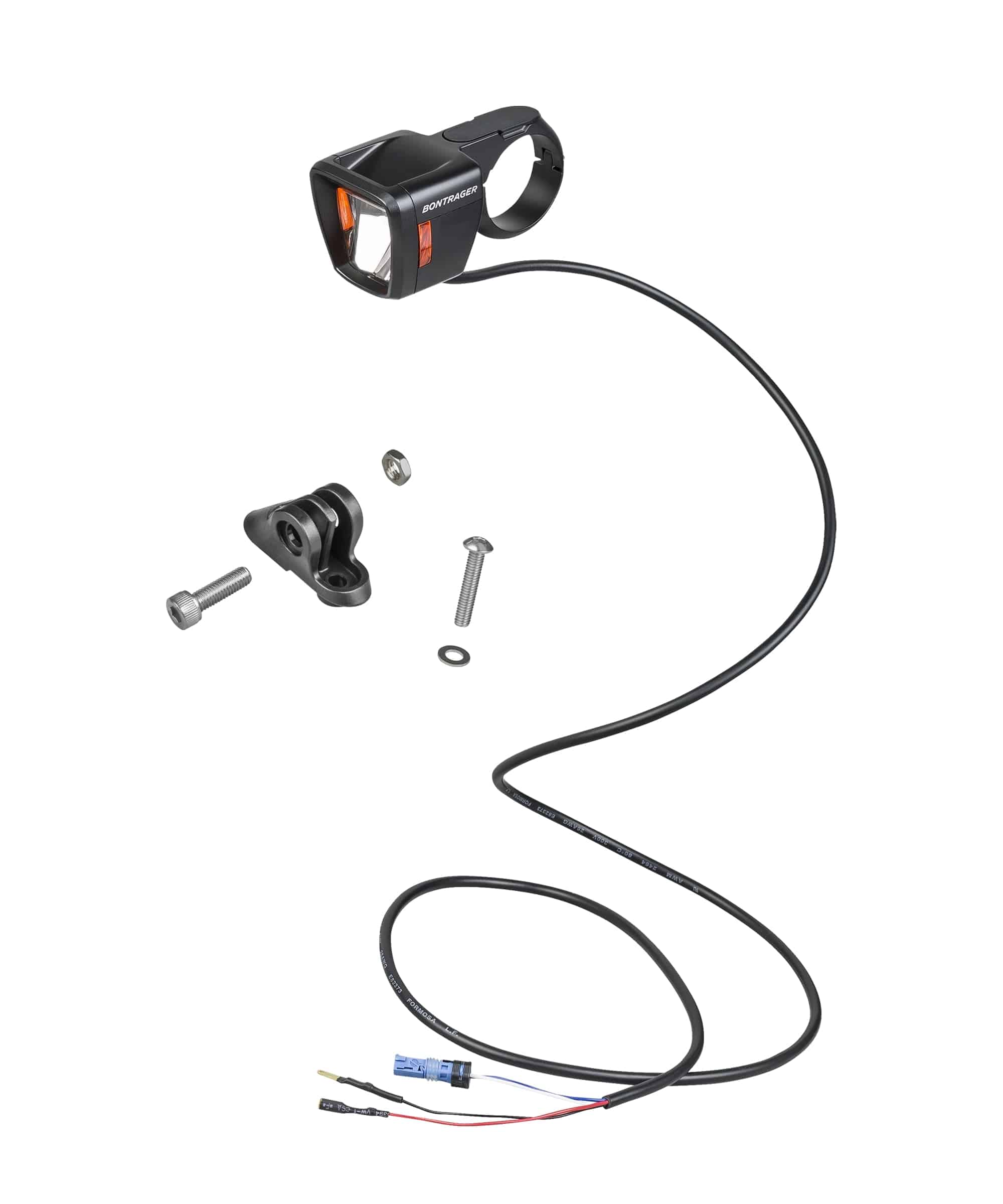 Bontrager Lync Ion stem mount front light for Bosch eBikes in black and white, designed for easy attachment and visibility.