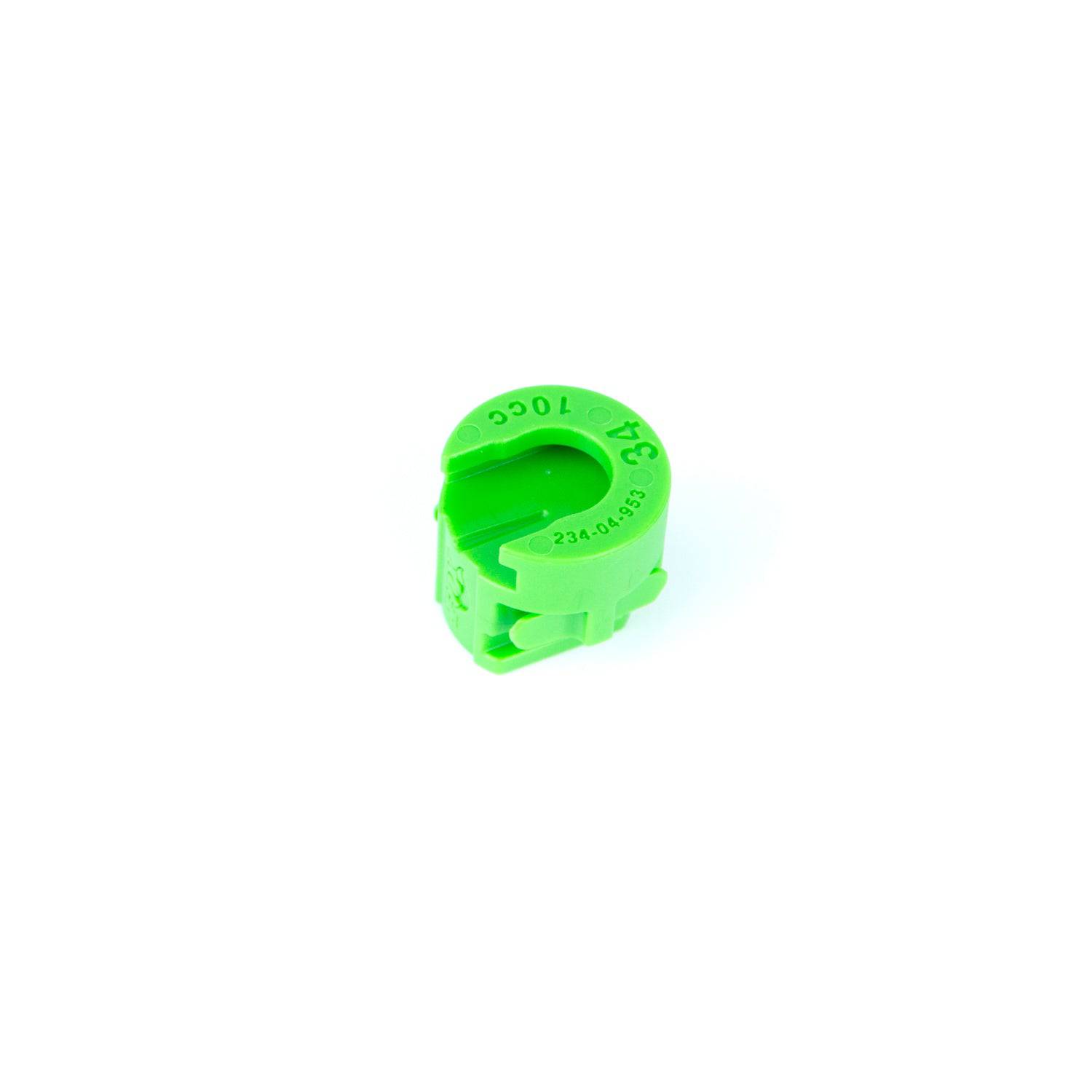 Set of five Fox 34 Float 10cc volume spacers for suspension tuning, showcasing shiny metal components used in bike fork adjustments.