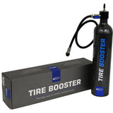 Schwalbe Tyre Booster Hand Pump for rapid tubeless tyre inflation and assembly, showing the pump and accessories in use.