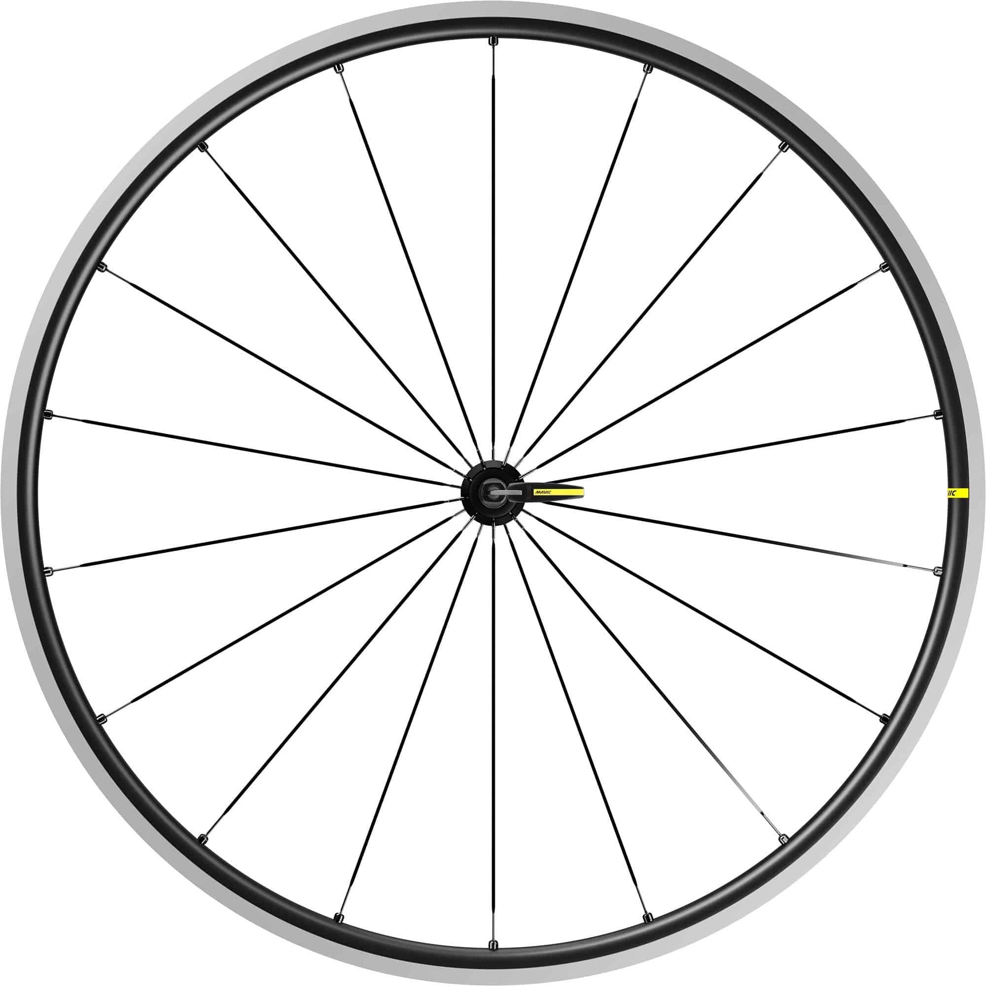 Mavic Ksyrium S QR rim brake road bike wheelset with quick release, featuring lightweight alloy rims and spokes.