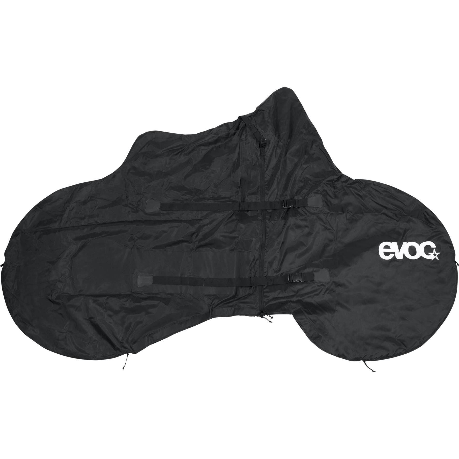 Black EVOC MTB bike rack cover for rear-mounted e-mountain bikes, designed as a versatile accessory for 2023 models.