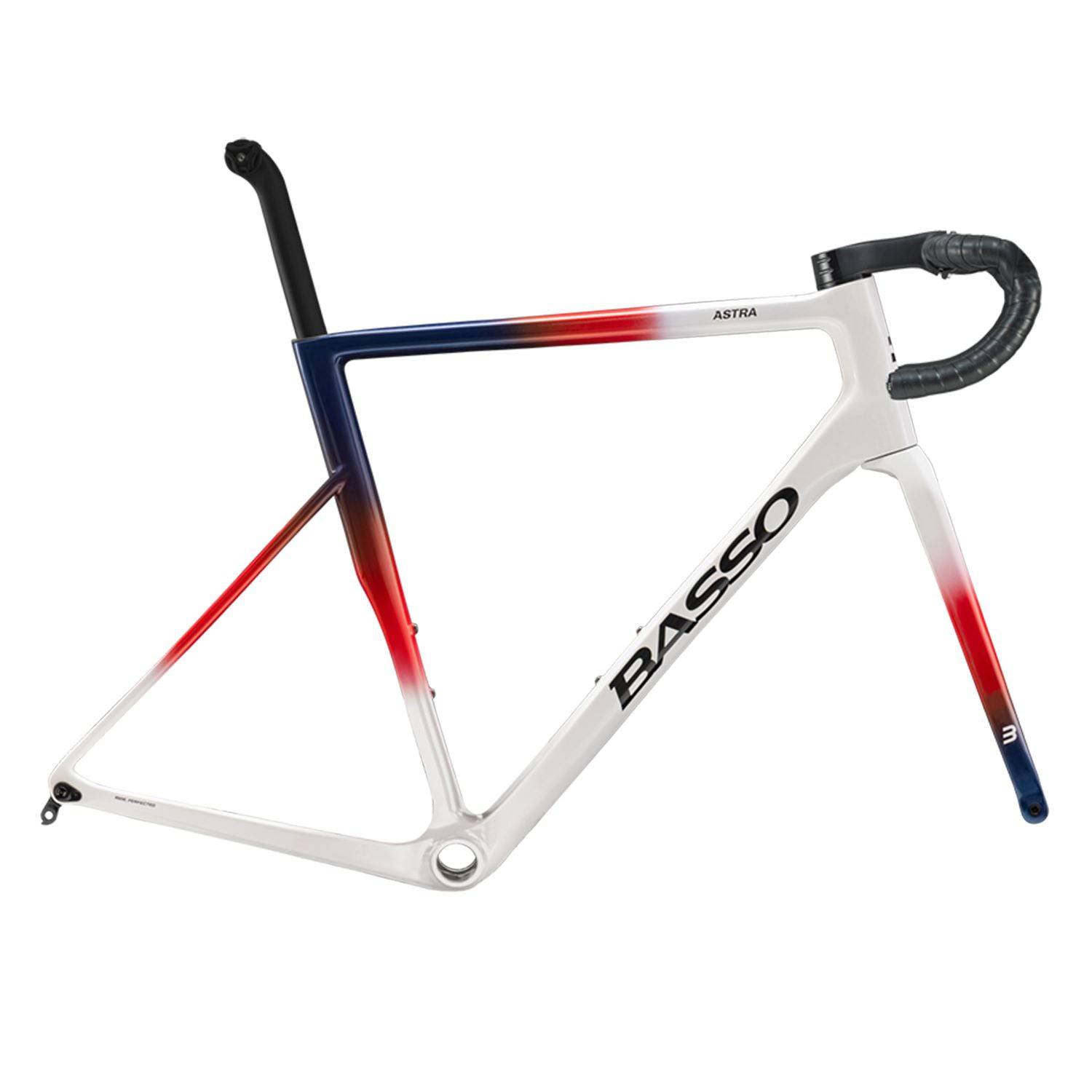 Basso Astra Disc road frameset in Chroma White made of lightweight carbon, UCI approved, featuring aerodynamic design.