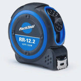 Park Tool RR-12.2 workshop tape measure with 3.65m metric and imperial retractable design, shown extended with black and yellow casing.