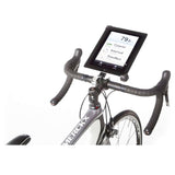 Minoura handlebar mount for iPad and tablets, secure bike tablet holder attached to a bicycle handlebar, accessories for cycling.